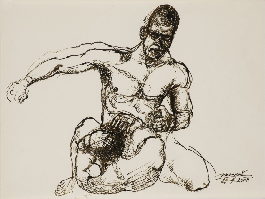HEAD OF BOXER MIKE TYSON WITH DRAWING
