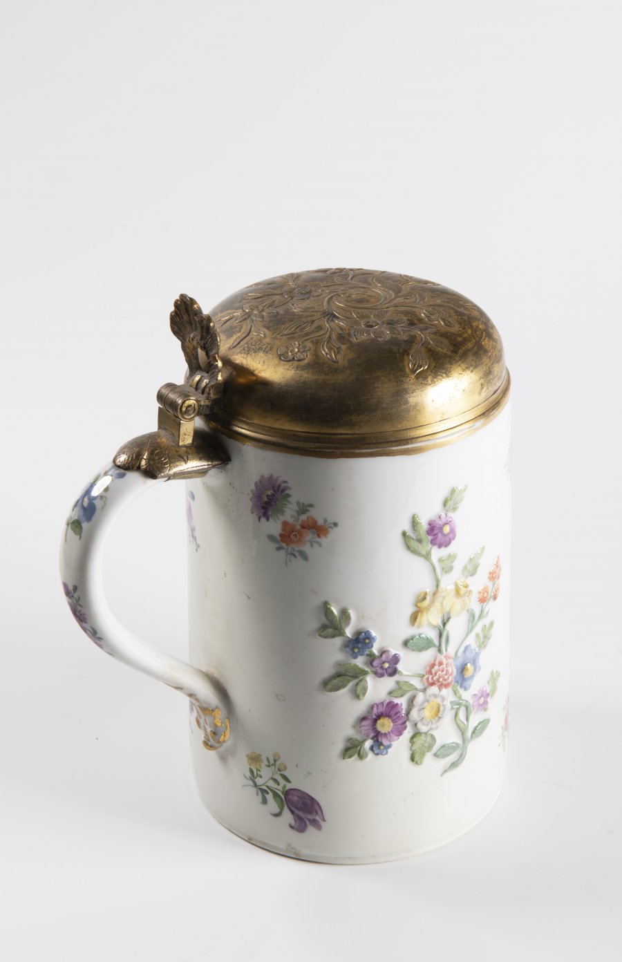 MEISSEN TANKARD WITH FLOWERS