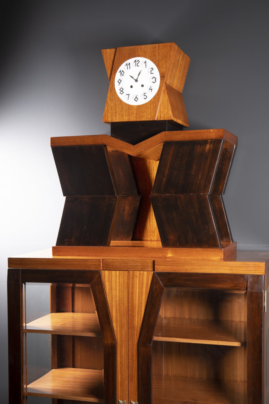 CUBIST GLASS CABINET WITH CLOCK