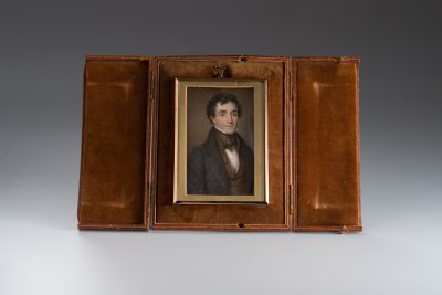 MINIATURE PORTRAIT OF A MAN IN A LEATHER CASE