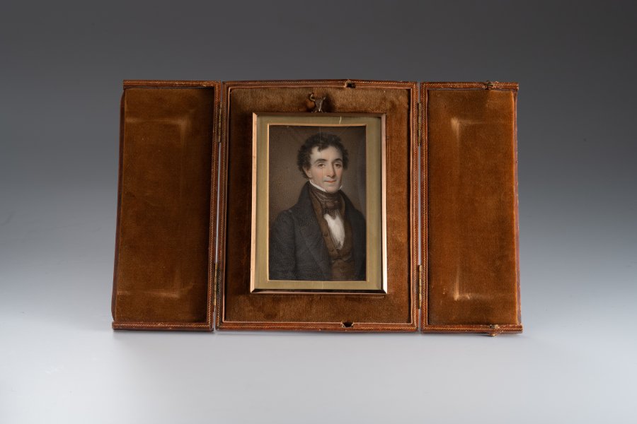 MINIATURE PORTRAIT OF A MAN IN A LEATHER CASE