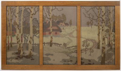 TAPESTRY WITH BIRCHES AND COTTAGES