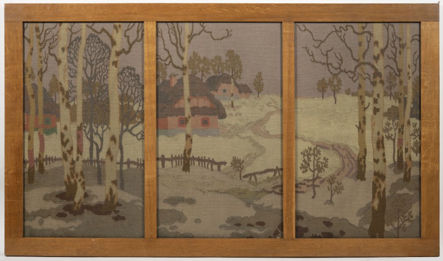 TAPESTRY WITH BIRCHES AND COTTAGES