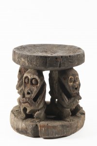 MAMBILA STOOL WITH ANTHROPOMORPHIC FIGURES