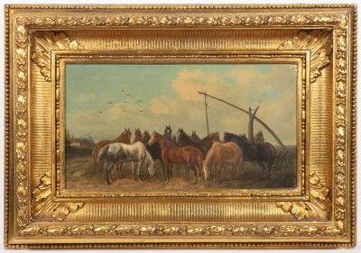 HORSES NEAR A WATERING PLACE