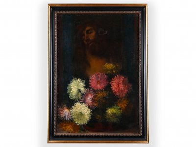 CHRIST AND A BOUQUET OF CHRYSANTHEMUMS