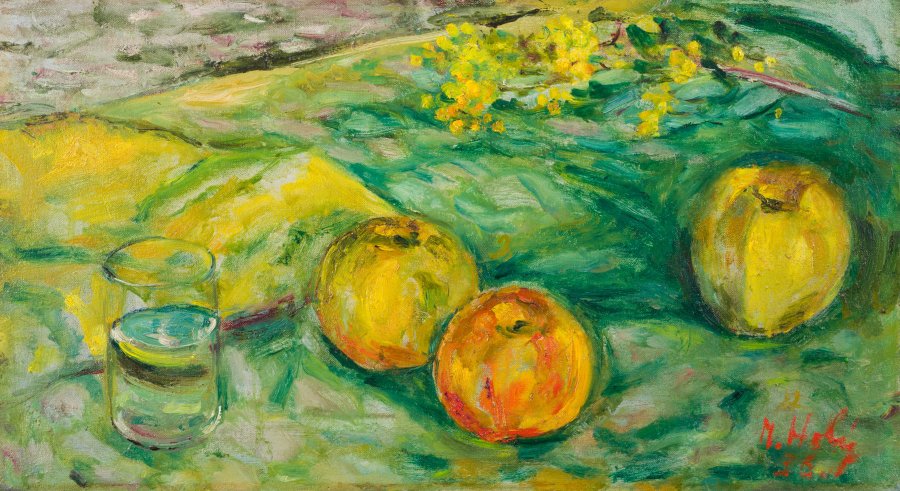 STILL LIFE WITH APPLES AND GLASS