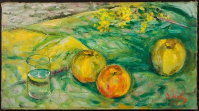 STILL LIFE WITH APPLES AND GLASS