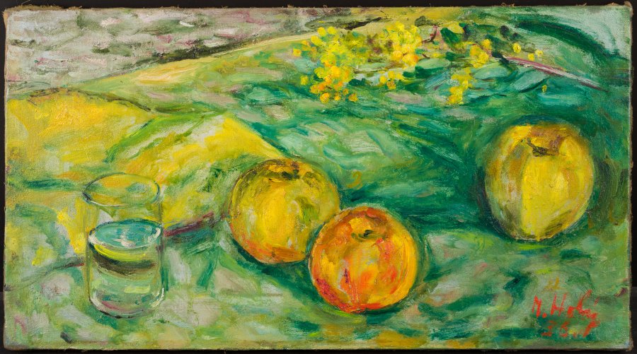 STILL LIFE WITH APPLES AND GLASS