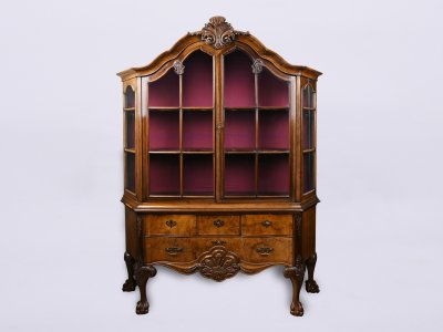 CARVED GLASS CABINET WITH DRAWERS
