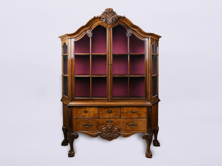CARVED GLASS CABINET WITH DRAWERS