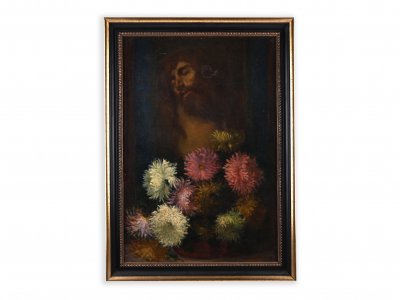 CHRIST AND A BOUQUET OF CHRYSANTHEMUMS