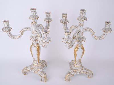 PAIRED PORCELAIN CANDELABRA