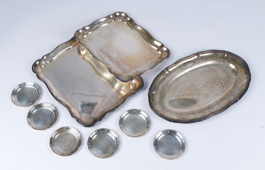 SET OF SILVER SALVERS