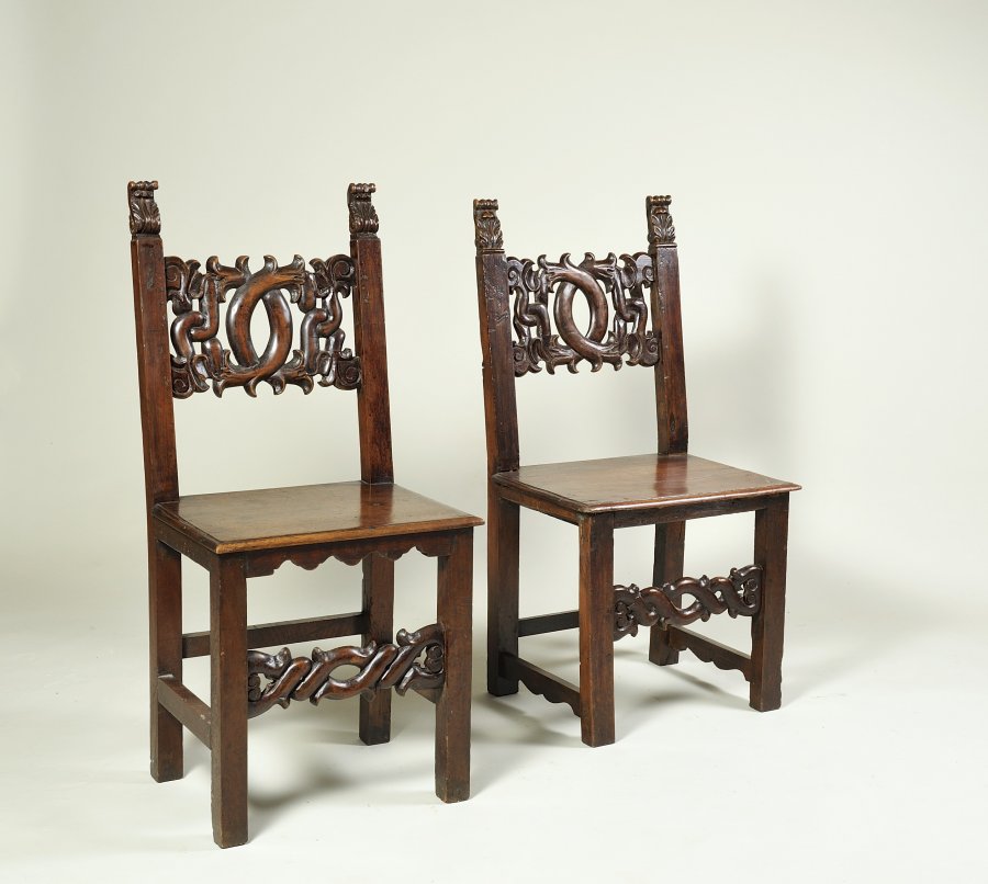 TWO CARVED WALNUT CHAIRS