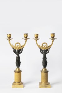 A PAIR OF EMPIRE CANDELABRA