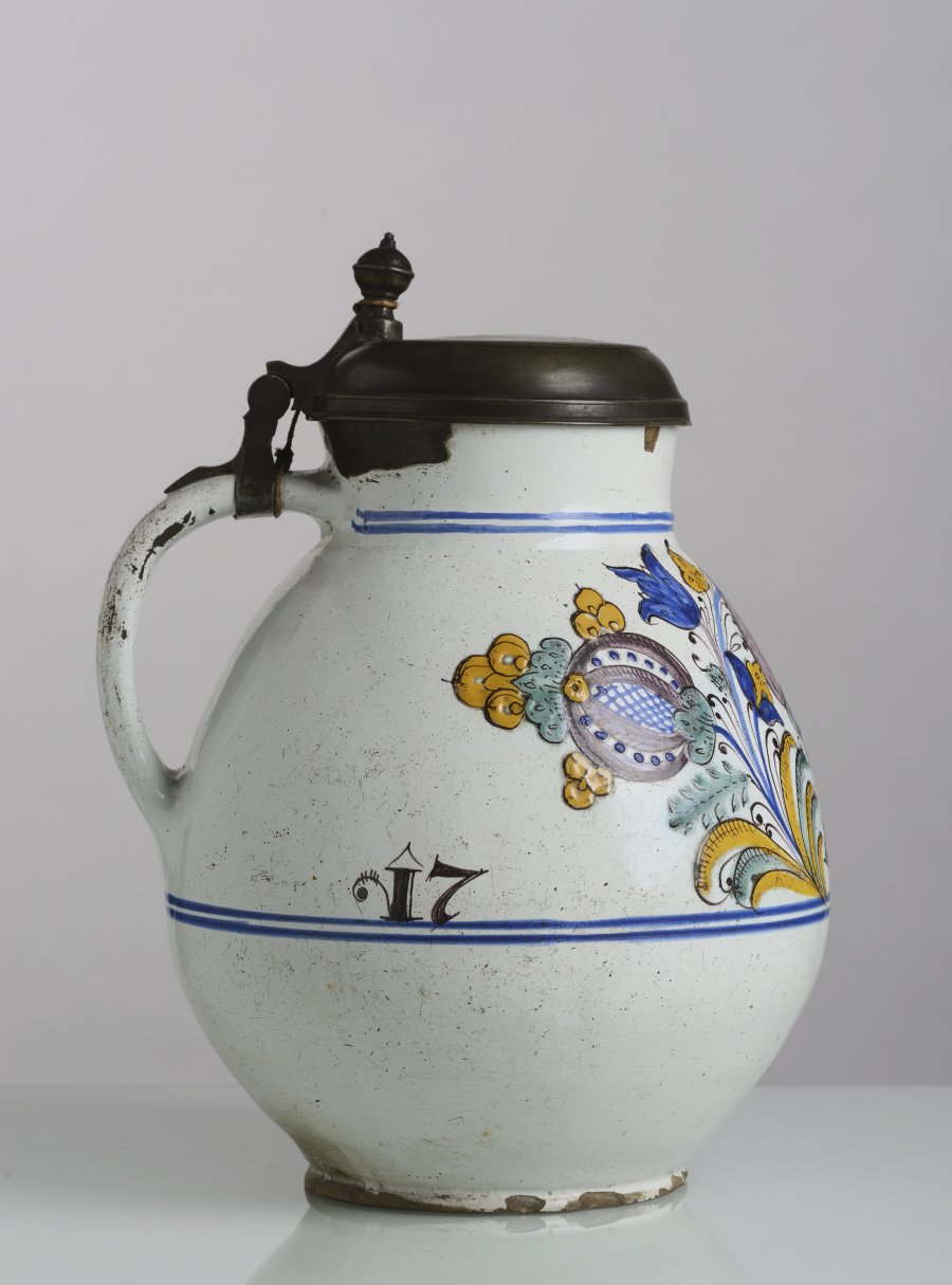 A Habán Pitcher with a Pewter Lid