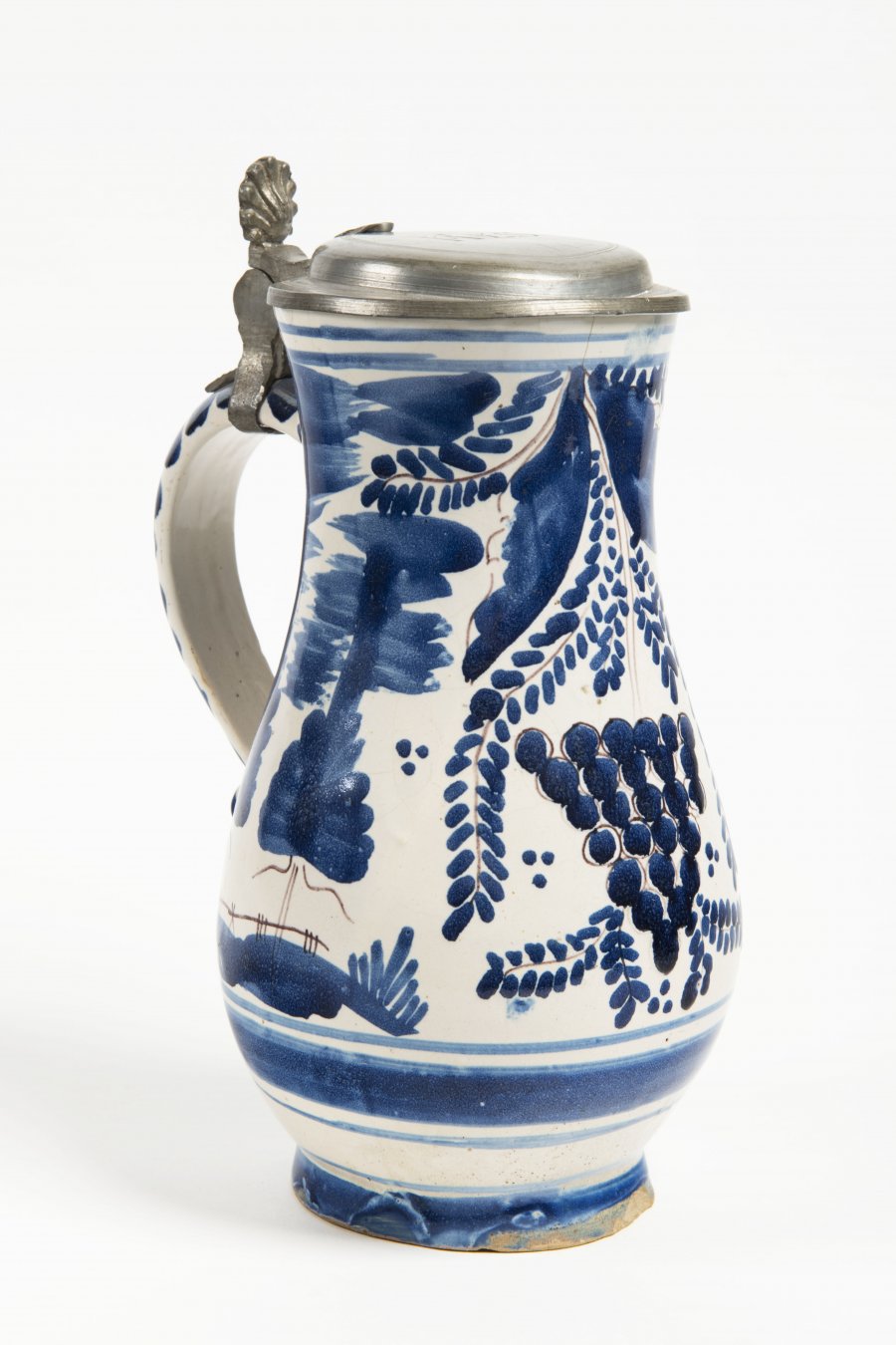 CERAMIC BLUE AND WHITE TANKARD