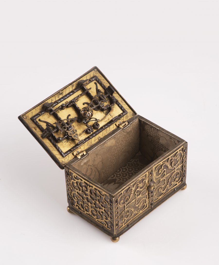 A SMALL BRASS RENAISSANCE CHEST