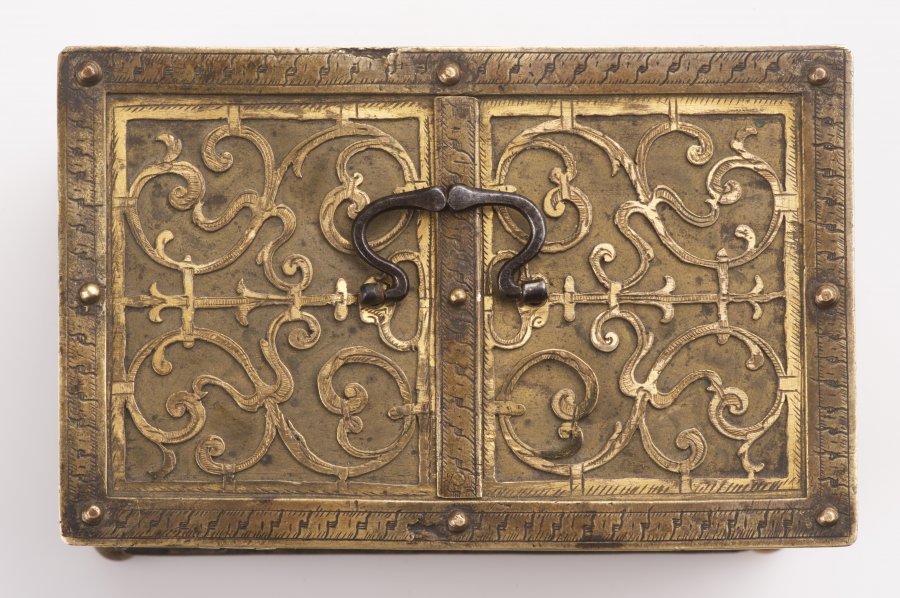 A SMALL BRASS RENAISSANCE CHEST