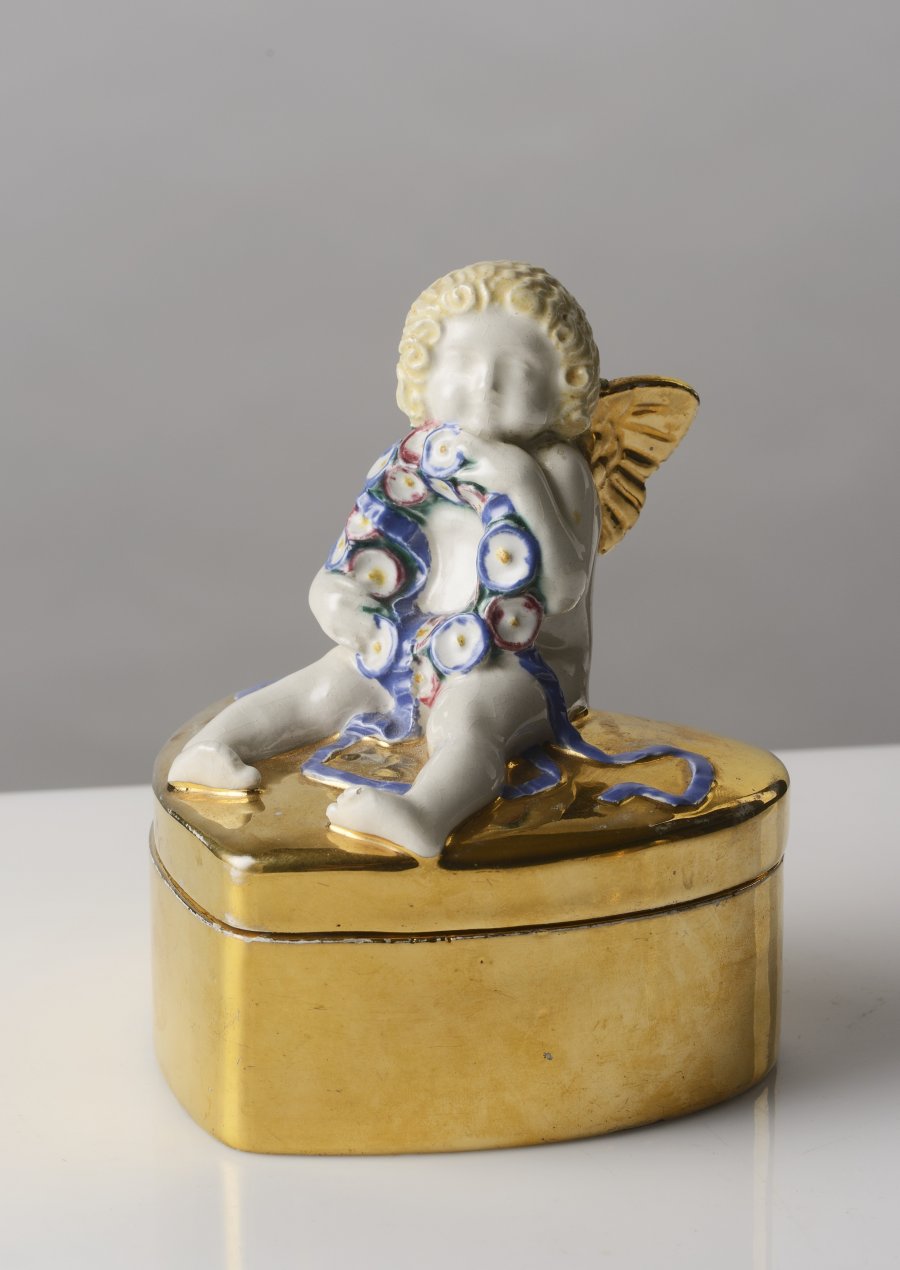 A Heart-Shaped Box with a Putti on the Lid 