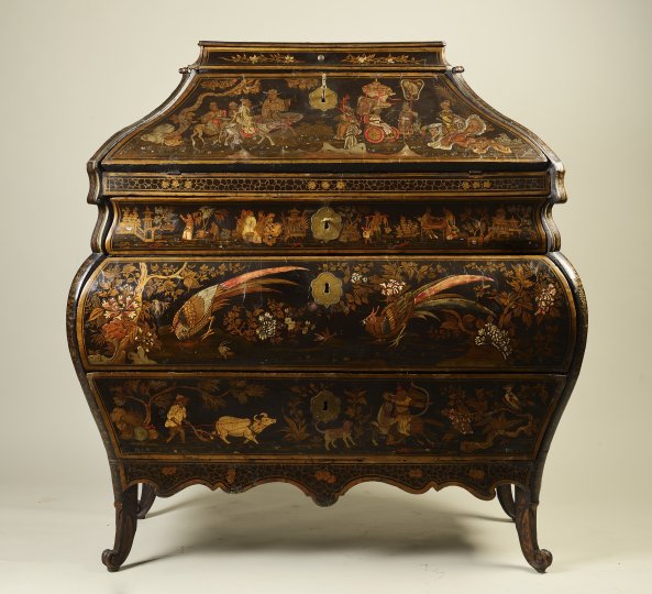 Black Lacquered Secretary with Chinoiserie Motifs