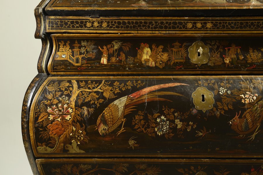 Black Lacquered Secretary with Chinoiserie Motifs