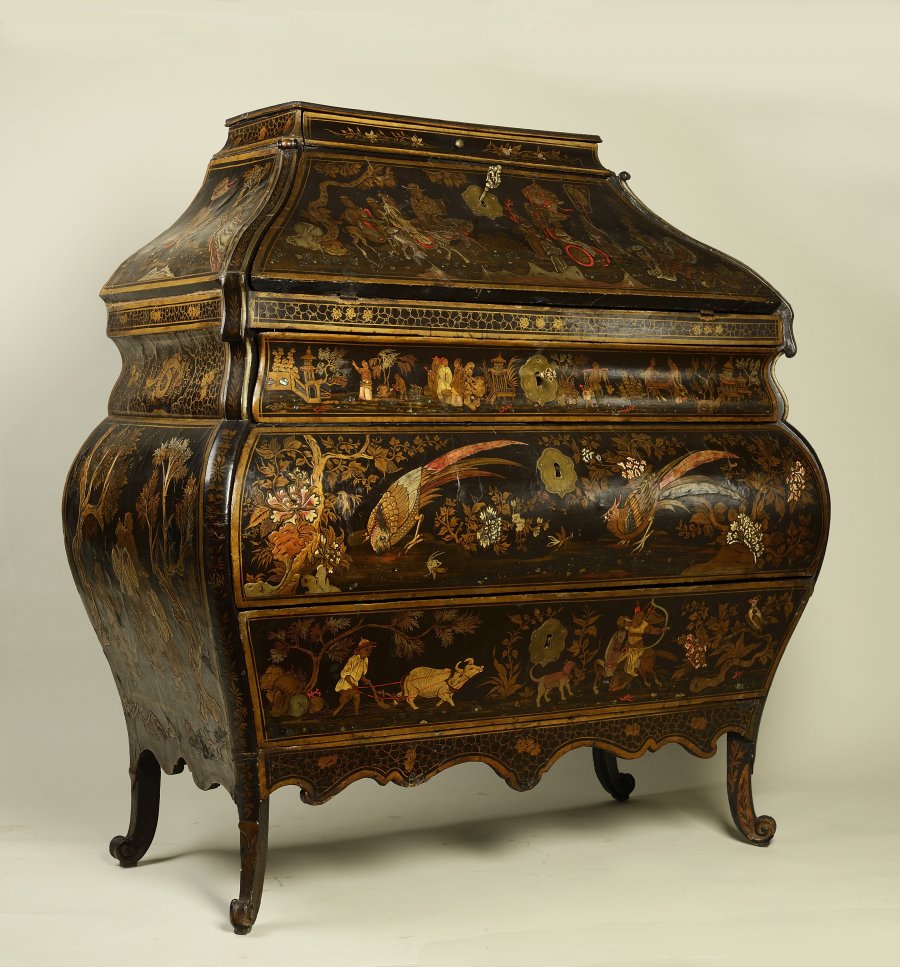 Black Lacquered Secretary with Chinoiserie Motifs