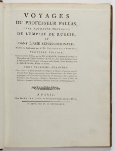 VOYAGES DU PROFESSEUR PALLAS, DANS PLUSIEURS PROVINCES DE L'EMPIRE DE RUSSIE, ET DANS L'ASIE SEPTENTRIONALE