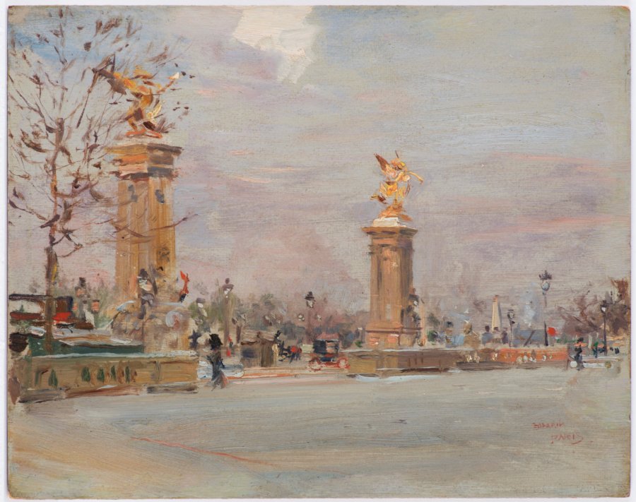 A PAIR OF PAINTINGS: FROM PONT ALEXANDRE III, PONT ALEXANDRE III
