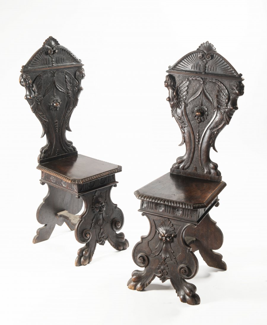 A PAIR OF RENAISSANCE STYLE SGABELLO CHAIRS