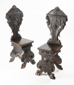 A PAIR OF RENAISSANCE STYLE SGABELLO CHAIRS