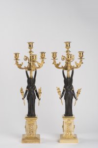 A PAIR OF EMPIRE CANDELABRA