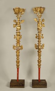 A PAIR OF PROCESSIONAL CANDLE HOLDERS