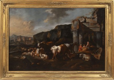LANDSCAPE WITH RUINS AND LIVESTOCK