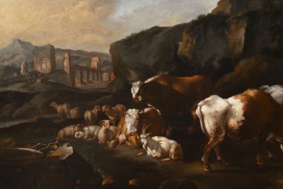 LANDSCAPE WITH RUINS AND LIVESTOCK
