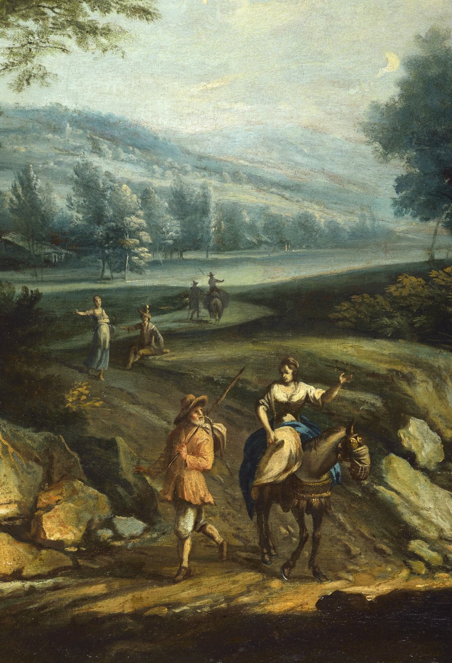 AN ITALIAN LANDSCAPE WITH PILGRIMS