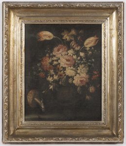 STILL LIFE WITH A BOUQUET AND A MUSHROOM