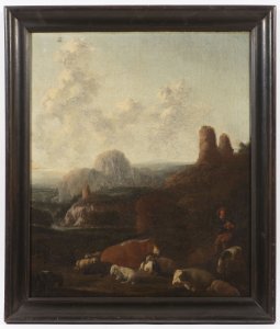 LANDSCAPE WITH A SHEPHERD AND A CASTLE RUIN