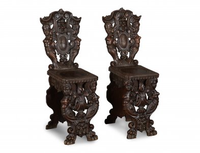 TWO SGABELLO CHAIRS FROM THE HISTORICISM PERIOD