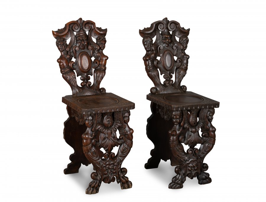 TWO SGABELLO CHAIRS FROM THE HISTORICISM PERIOD
